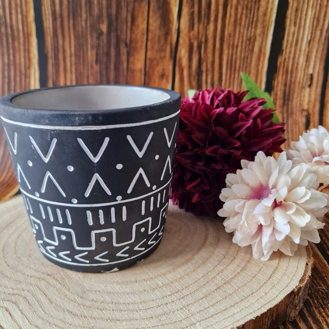 Black and White Aztec Planter Pot - 10.5cm