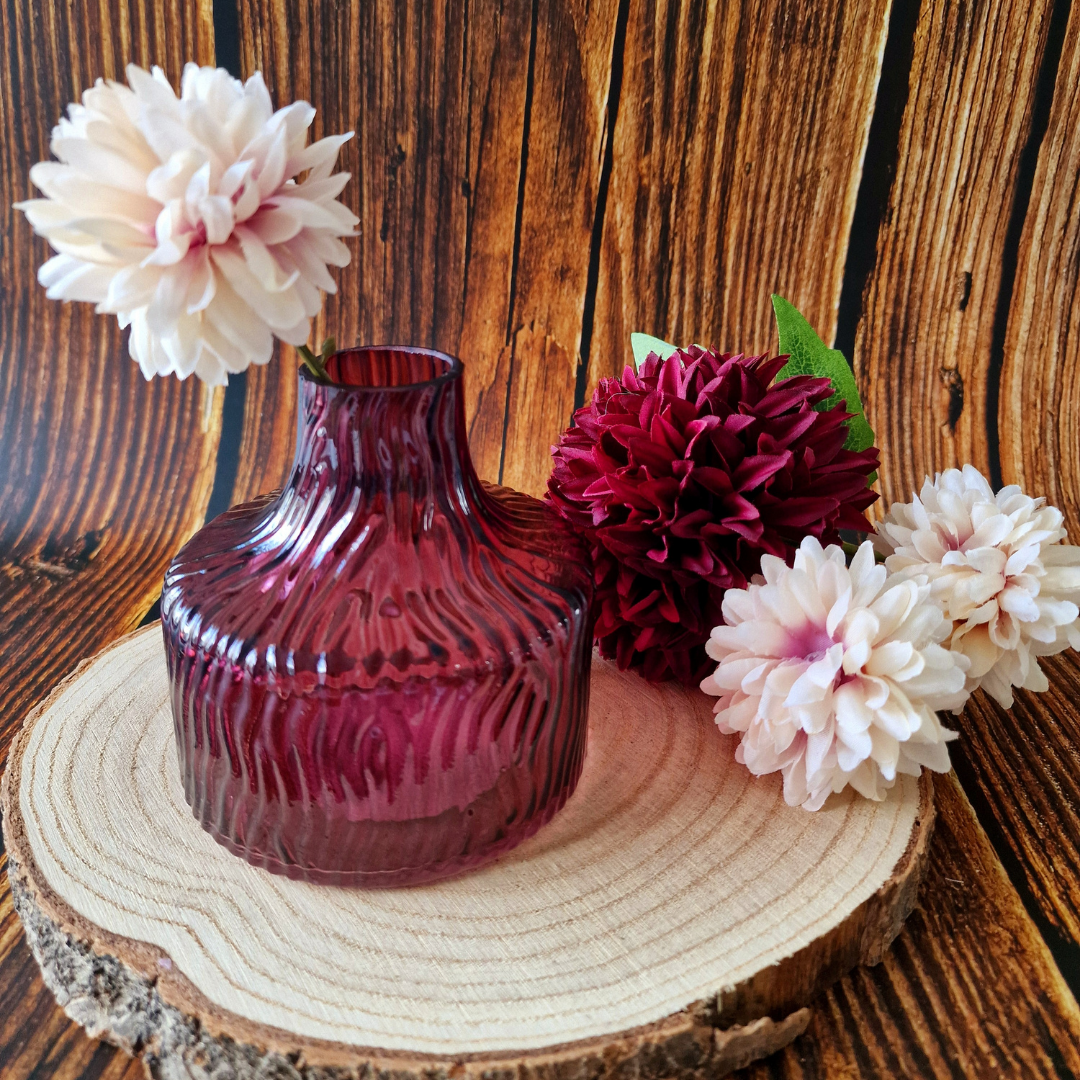 Pink Ribbed Butterfly Flower Vase