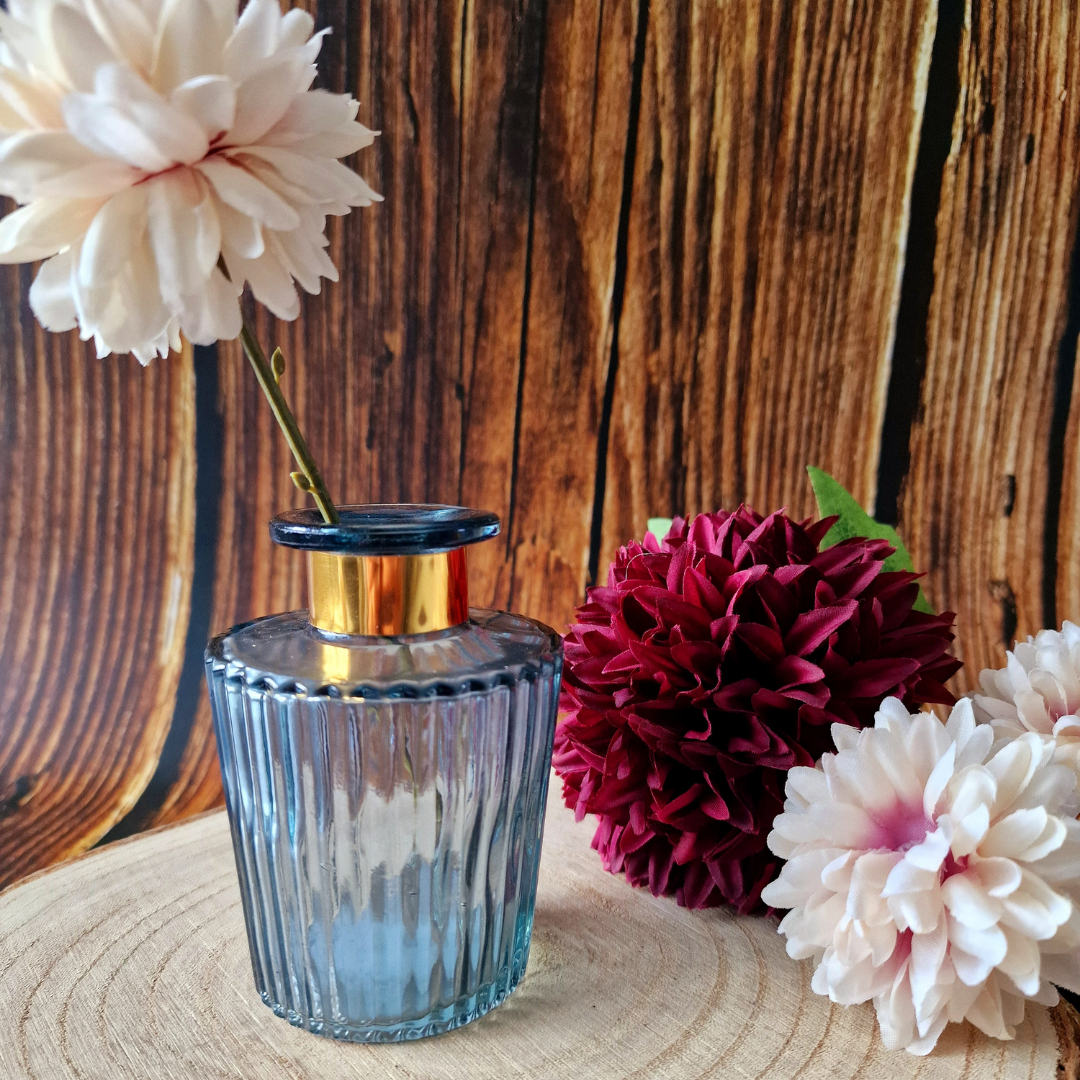 Cool Grey Ribbed Glass Vase
