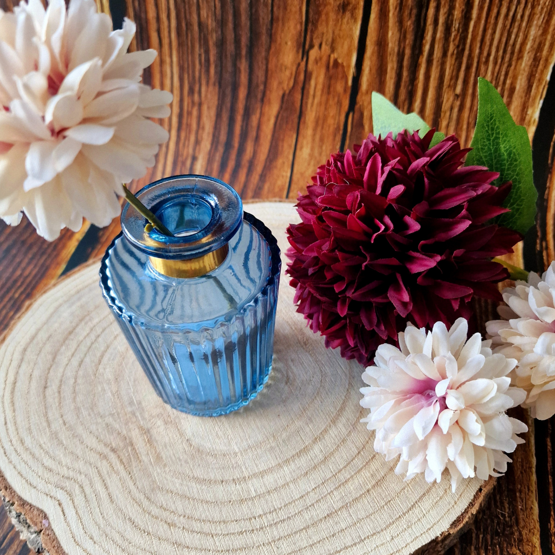 Blue Ribbed Glass Vase