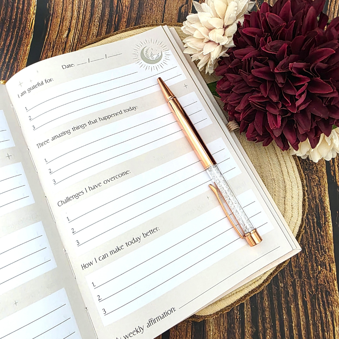 Luna Moth Daily Reflection Journal and Clear Quartz Pen
