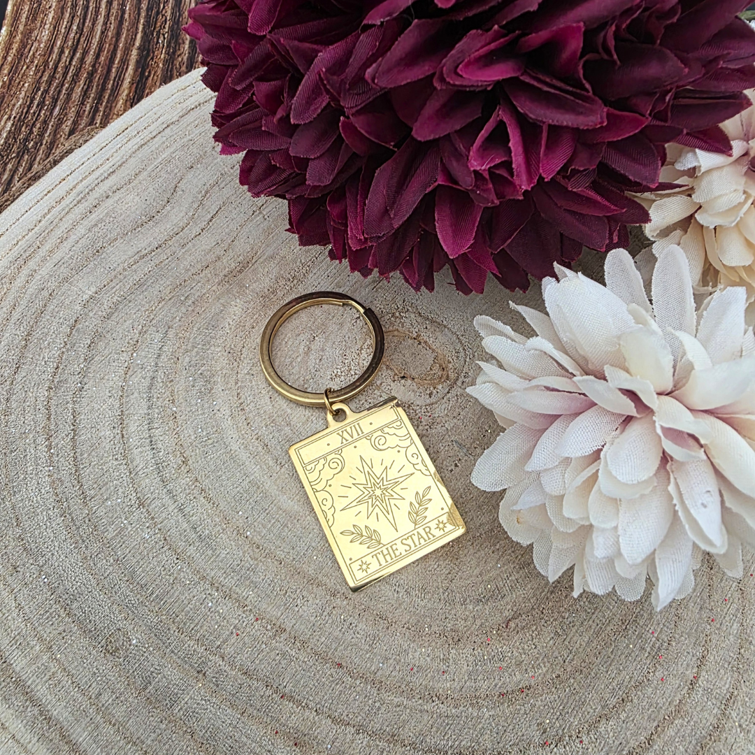 The Star Vintage Tarot Gold Tone Stainless Steel Keyring