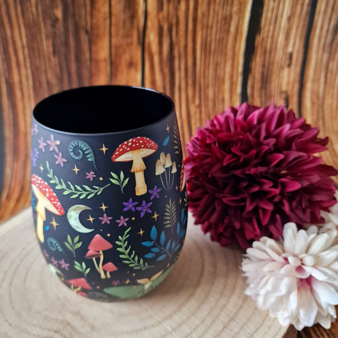 Dark Forest Print Stemless Wine Glass