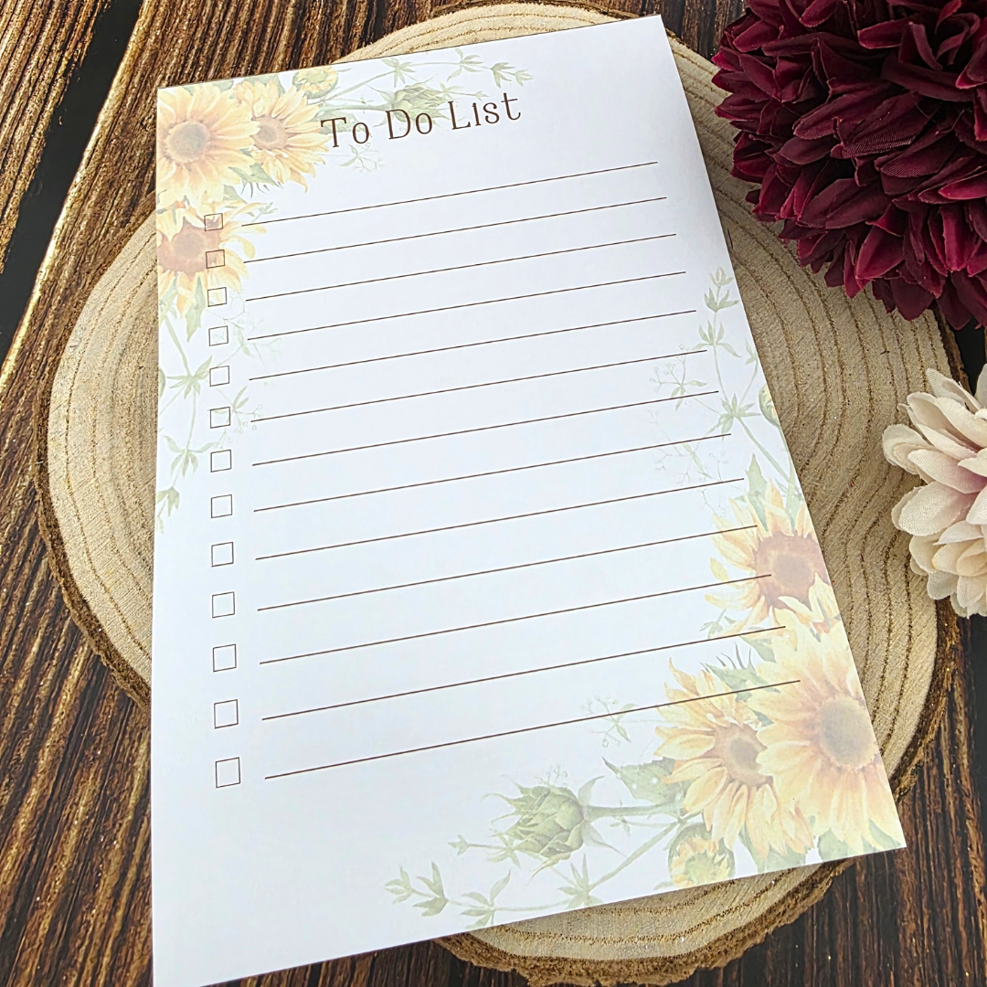Sunflower Print A5 To Do List Notepad