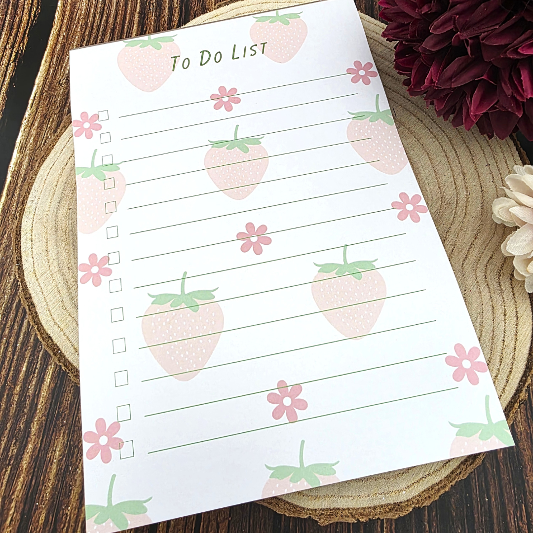 Strawberry Print A5 To Do List Notepad