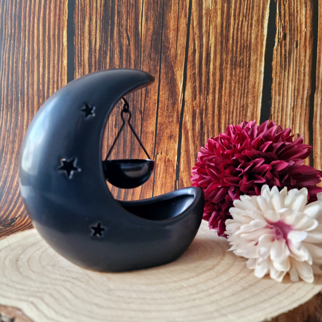 Black Crescent Moon Hanging Burner