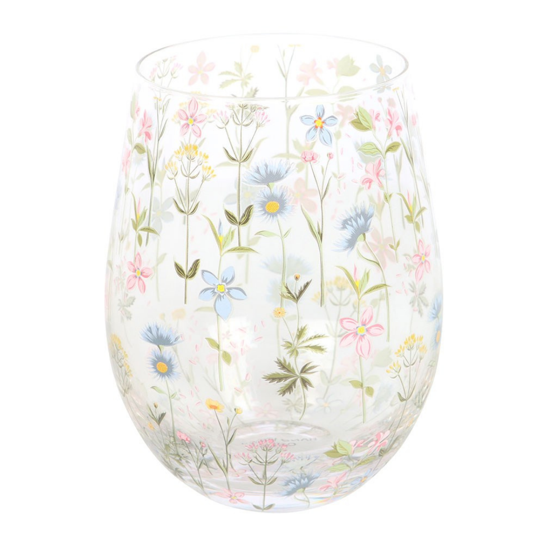 Floral Print Stemless Wine Glass