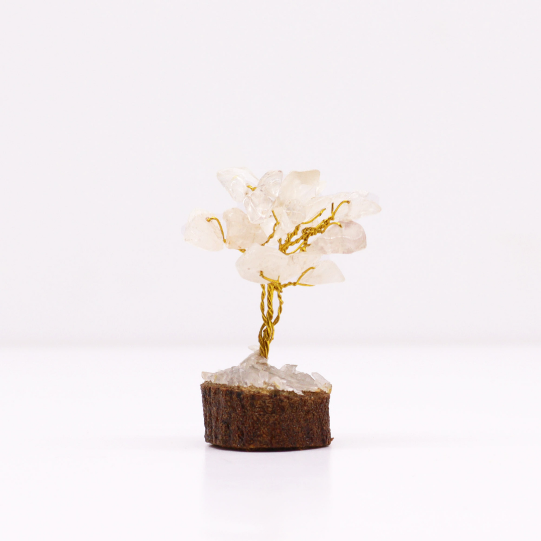 Mini Gemstone Trees on Wood Base - Rock/Clear Quartz