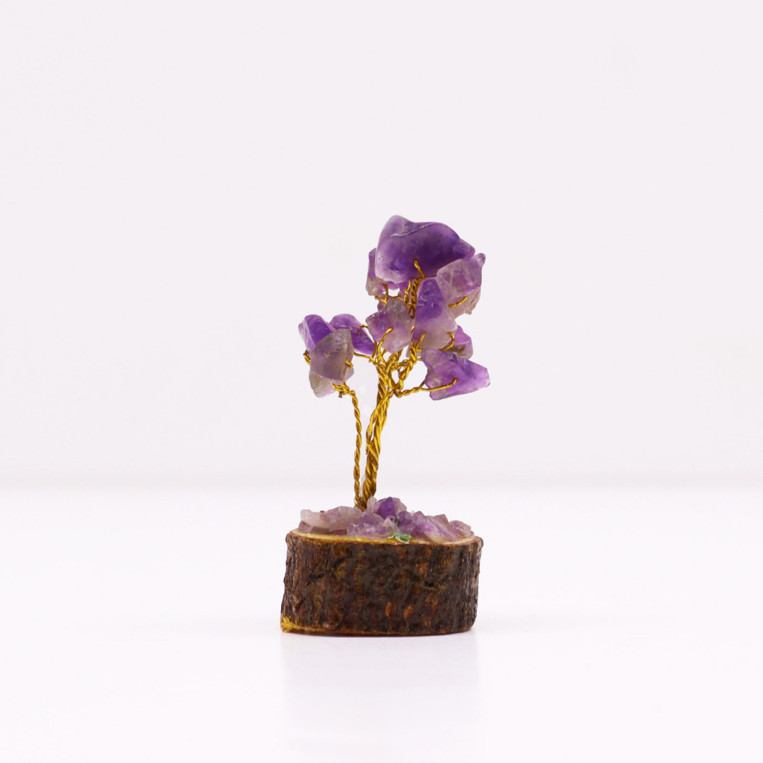 Mini Gemstone Trees on Wood Base - Amethyst