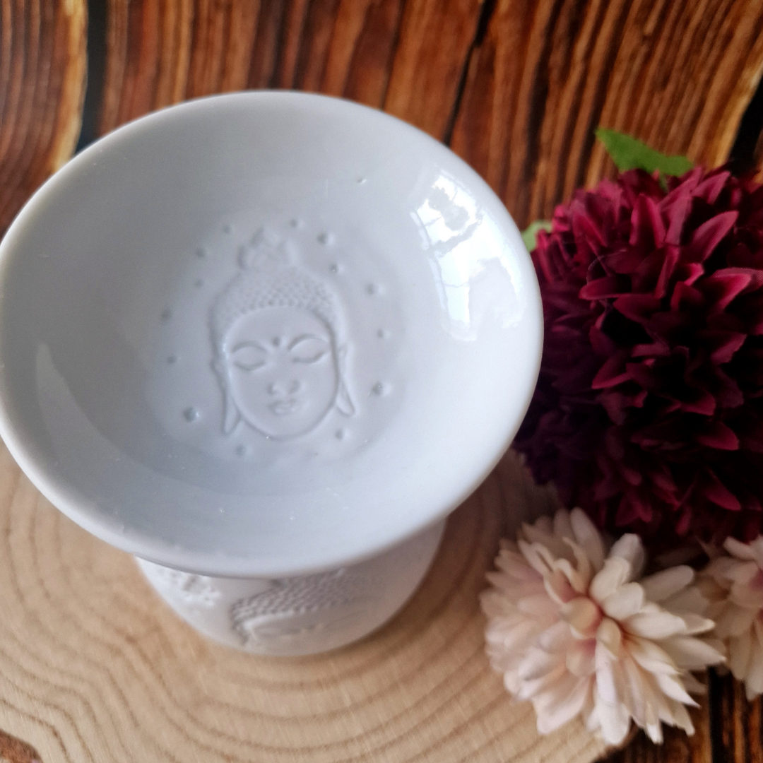 White Ceramic Buddha Face Oil/Wax Burner