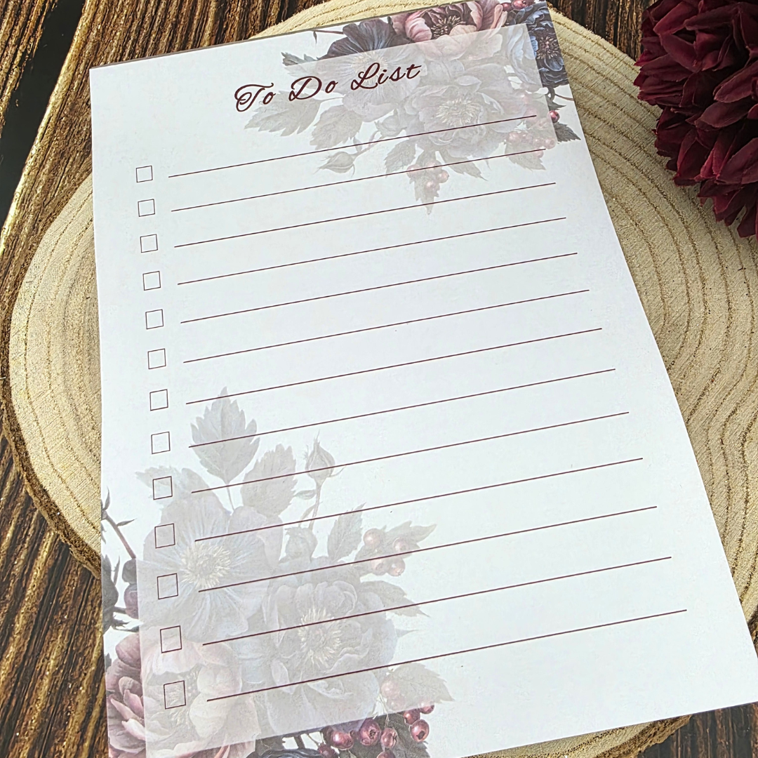 Dark Floral Print A5 To Do List Notepad