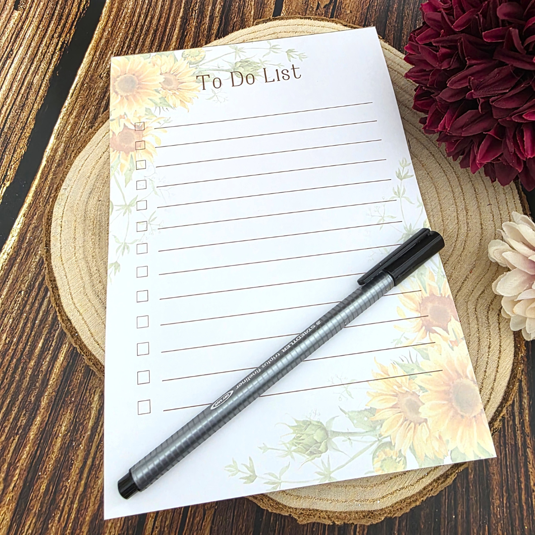 Sunflower Print A5 To Do List Notepad
