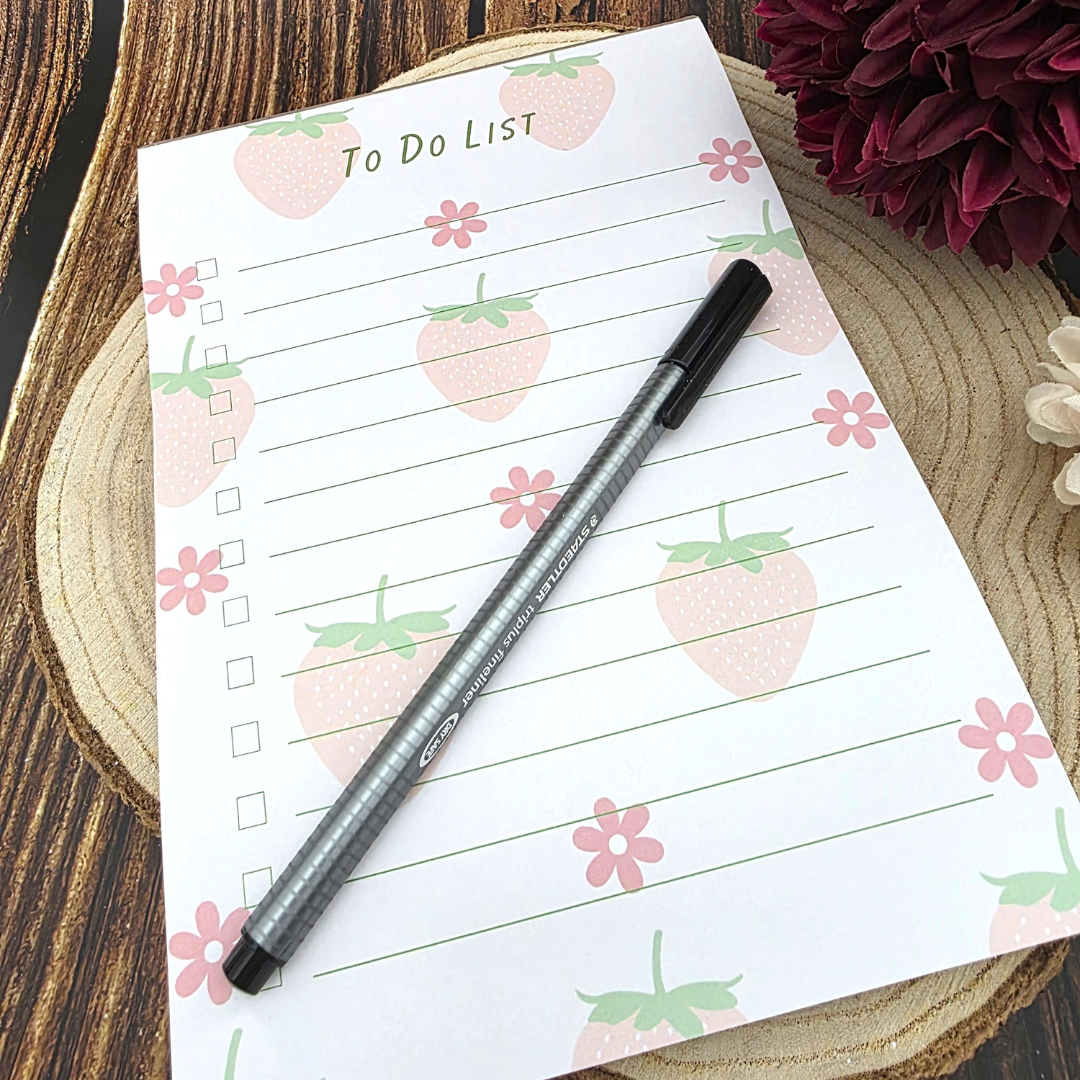Strawberry Print A5 To Do List Notepad