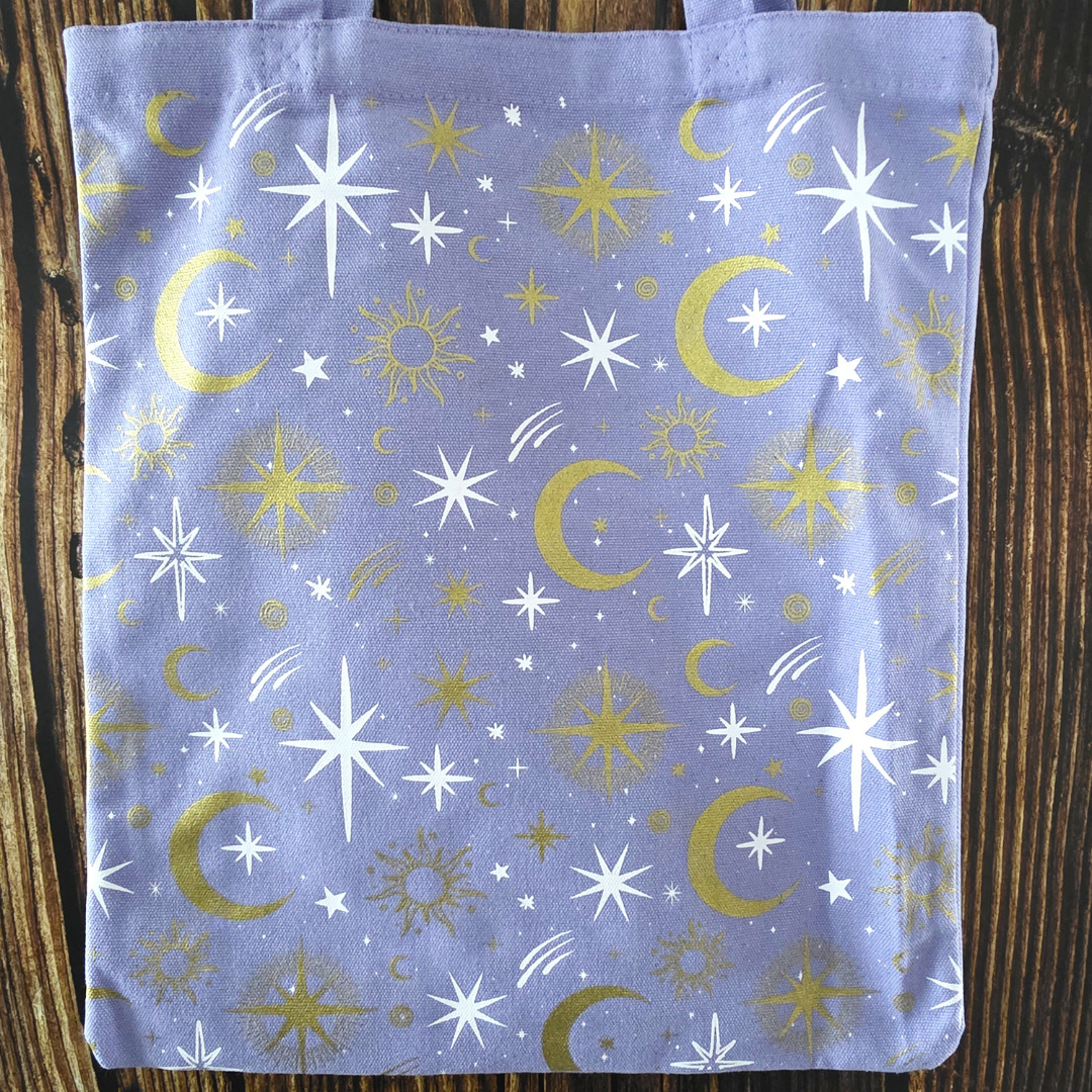 Purple Celestial Print Tote Bag