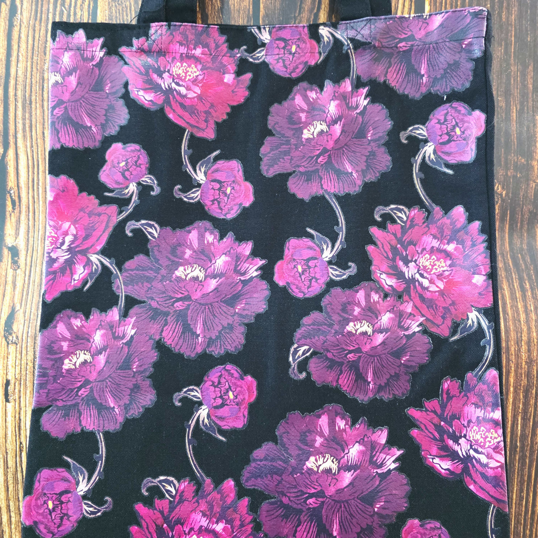 Dark Floral Print Tote Bag