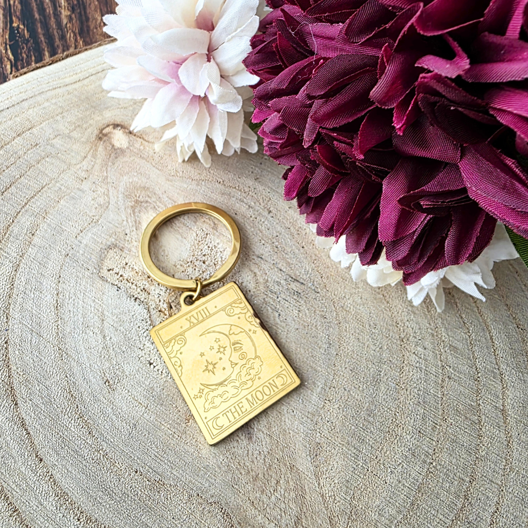 The Moon Vintage Tarot Gold Tone Stainless Steel Keyring