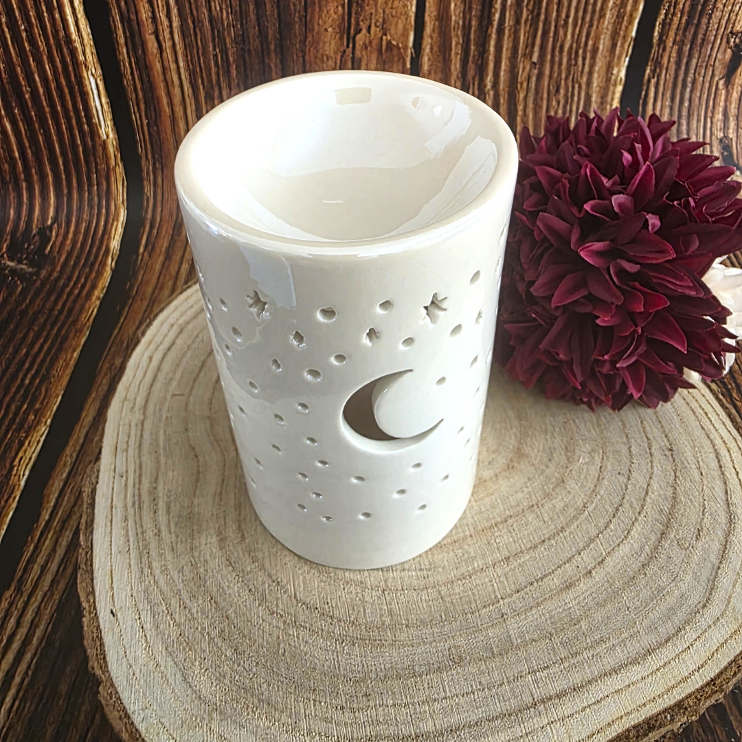 Iridescent White Crescent Moon Pillar Burner