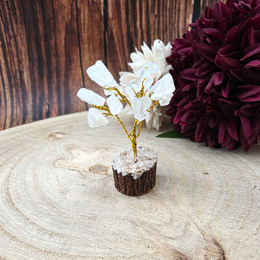 Mini Gemstone Trees on Wood Base - Rock/Clear Quartz