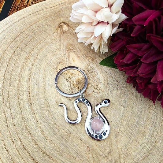 Snake Keyring with Rose Quartz