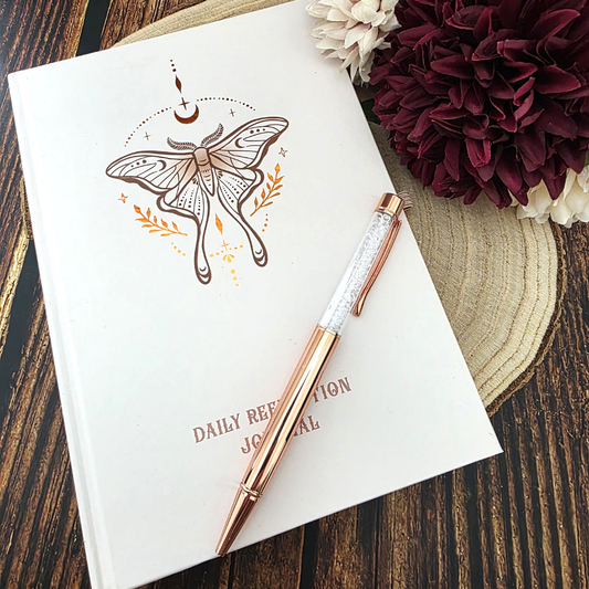 Luna Moth Daily Reflection Journal and Clear Quartz Pen