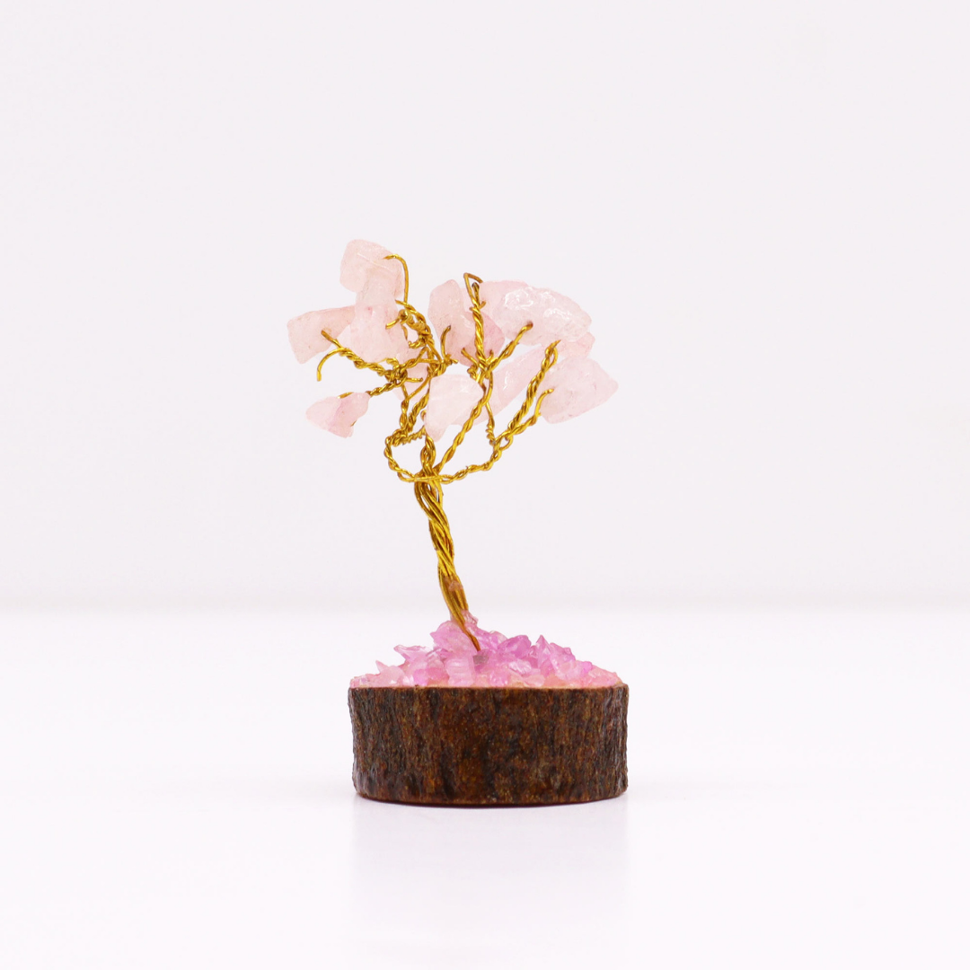 Mini Gemstone Trees on Wood Base - Rose Quartz