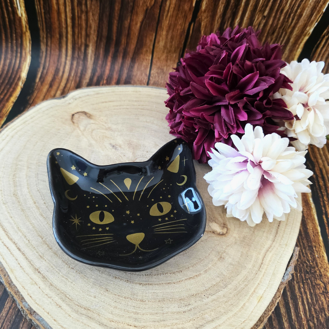 Black Cat Face Trinket Dish