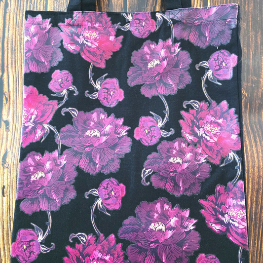 Dark Floral Print Tote Bag