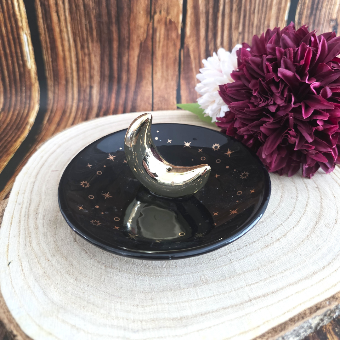 Gold Crescent Moon Incense Stick Holder