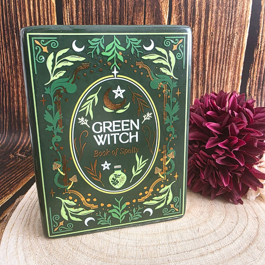 Green Witch Book Shaped Vase