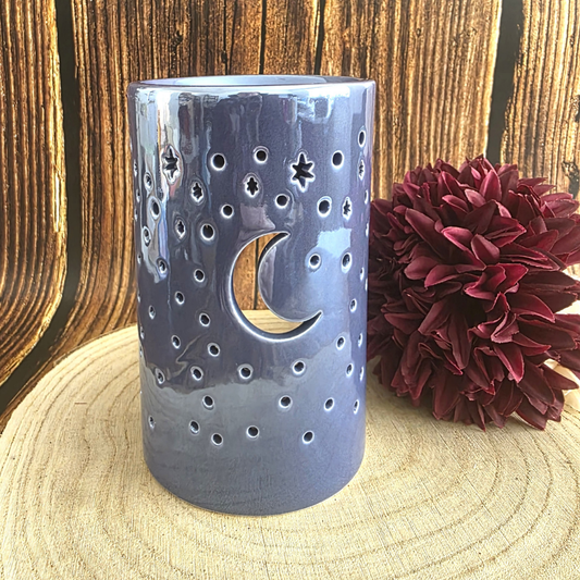 Iridescent Purple Crescent Moon Pillar Burner