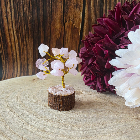 Mini Gemstone Trees on Wood Base - Rose Quartz