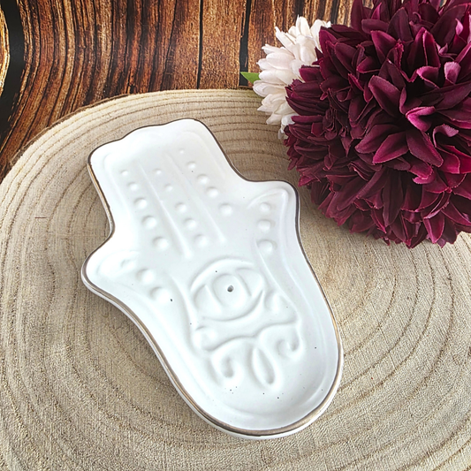 White Hamsa Hand Incense Stick Holder