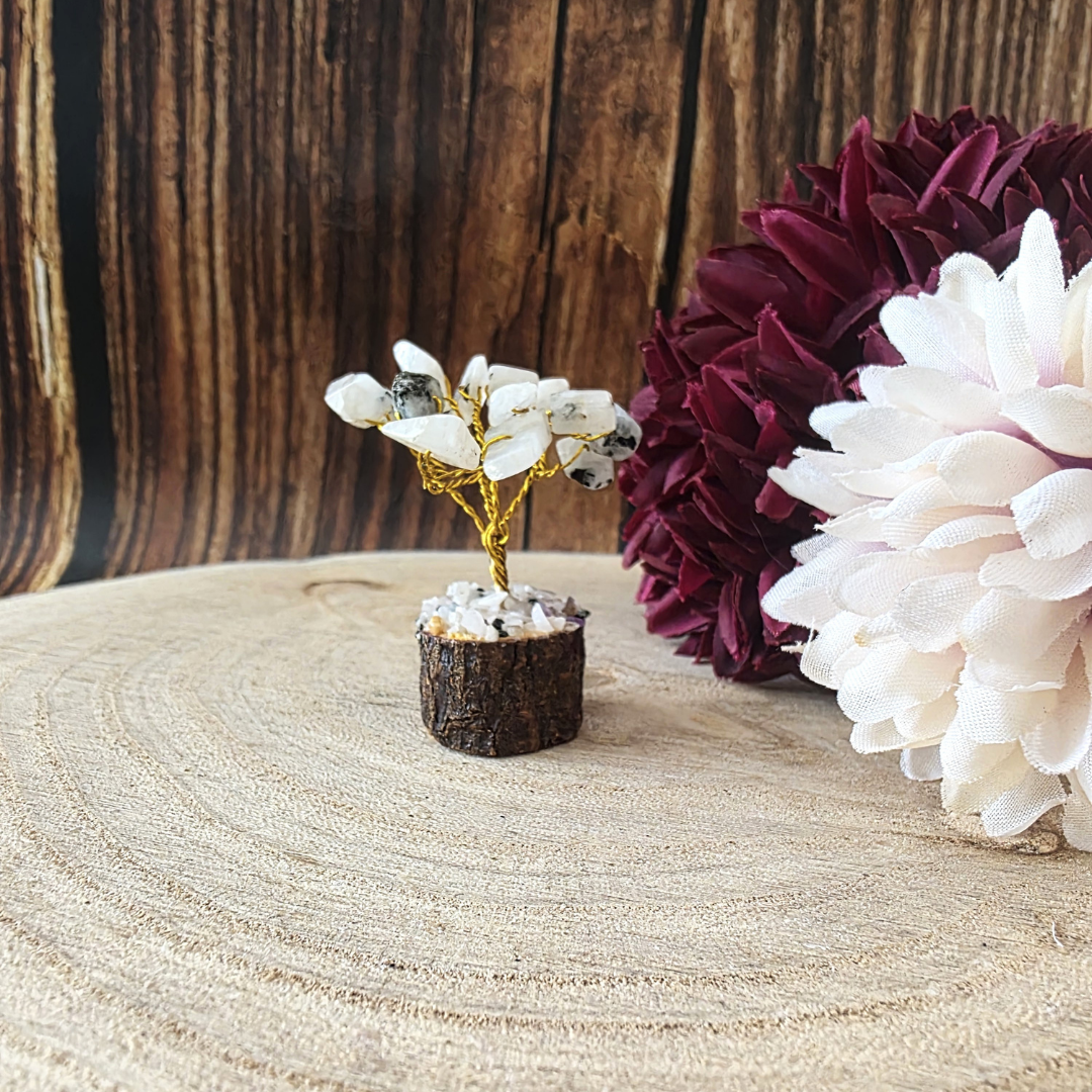 Mini Gemstone Trees on Wood Base - White Howlite